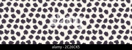 Appaloosa Imperfect Polka Dot Spots Seamless Border Pattern. Doodle Brushstroke Dotted Animal Skin Background in Monochrome. Abstract Dalmation Stock Vector