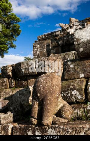 Preah Vihear Temple, Guardian Lion of Gopura iv(4th Gate), Hindu temple of ancient Khmer Empire, Cambodia, Southeast Asia, Asia Stock Photo