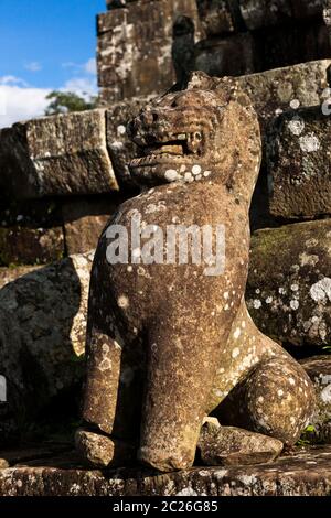 Preah Vihear Temple, Guardian Lion of Gopura iv(4th Gate), Hindu temple of ancient Khmer Empire, Cambodia, Southeast Asia, Asia Stock Photo