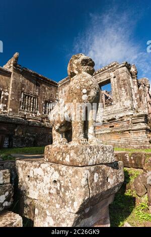 Preah Vihear Temple, Guardian Lion of Gopura iv(4th Gate), Hindu temple of ancient Khmer Empire, Cambodia, Southeast Asia, Asia Stock Photo