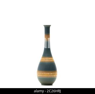 Modern pottery vase with beautiful patterns isolated on white background Stock Photo