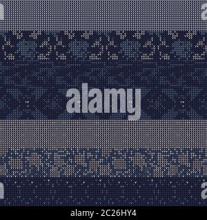 Masculine Stripe Knitted Marl Variegated Background. Winter Nordic Style Seamless Pattern. Indigo Blue Heather Blended Texture. For Tie Dye Effect Stock Vector