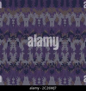 Intarsia Knitted Marl Variegated Background. Winter Nordic Style Seamless Pattern. Indigo Purple Heather Blended Texture. For Intricate Tie Dye Effect Stock Vector