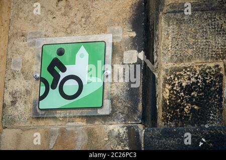 Reference to a cycling church in the town of Wehlen on the Elbe Cycle Route in Saxon Switzerland Stock Photo