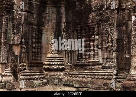 Wall Relief of Banteay Kdei Temple, Buddhist temple, Ancient Khmer temple, Angkor Archaeological Park, Siem Reap, Cambodia, Southeast Asia, Asia Stock Photo