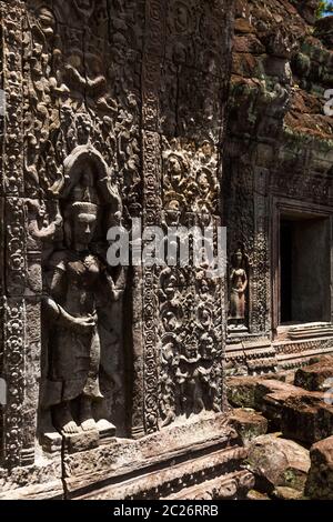 Relief of Preah Khan Temple, Buddhist and Hindu temple, Ancient capital of Khmer Empire, Siem Reap, Cambodia, Southeast Asia, Asia Stock Photo