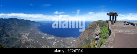 El Hierro, Canary Islands - Viewpoint Mirador de Jinama overlooking the El Golfo valley with the place of La Frontera Stock Photo