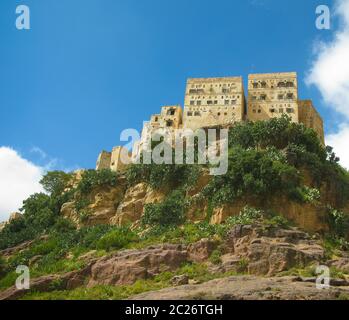 Aerial view to Mahwit city and Haraz mountain in Yemen Stock Photo