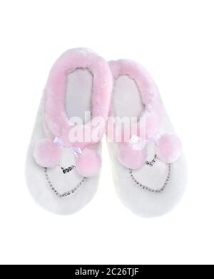 home slippers heart white and pink isolated on white Stock Photo