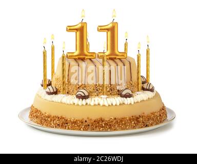 Festive cake with golden candles - Number 11 Stock Photo