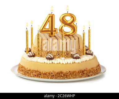 Festive cake with golden candles - Number 48 Stock Photo