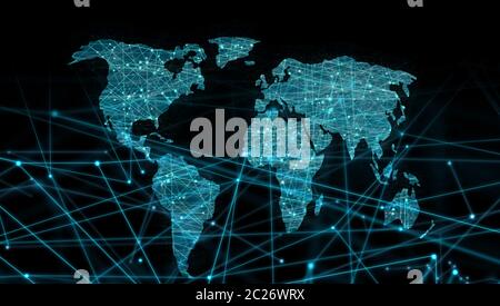 The world map of dotted line links, globalization and internationalization concepts. Stock Photo