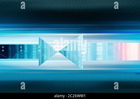 Two directions in front of data highspeed transfer line, digital world concept. Stock Photo