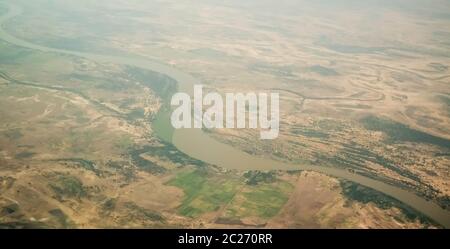 aerial aeroplane view to Chari or Shari River , border between Chad and Cameroon Stock Photo