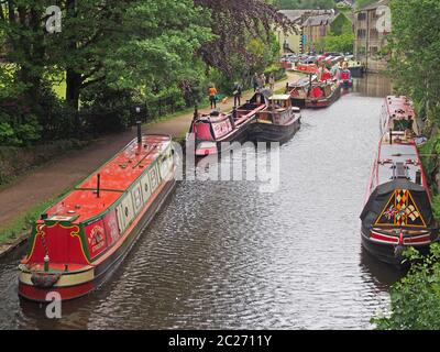 people at the narrow boats club gathering held on the may bank holiday on the rochdale canal at hebden bridge in west yorkshire Stock Photo