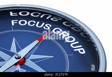 3D rendering of an compass with the words focus group Stock Photo