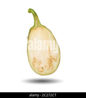 half ripe purple eggplant isolated on a white background, autumn harvest Stock Photo