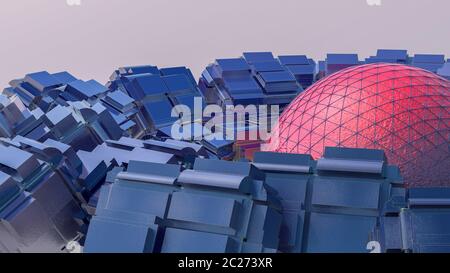Abstract futuristic three-dimensional background of different 3d shapes. 3d render Stock Photo