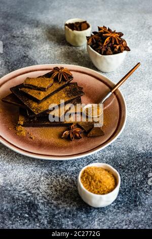 Culinary concept with different types of chocolate Stock Photo