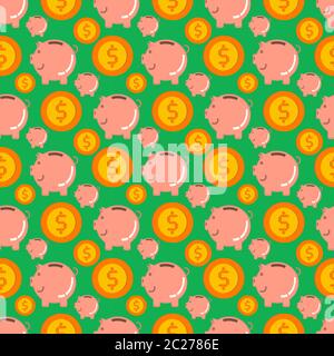 piggy bank and money coin seamless pattern vector illustration background Stock Vector