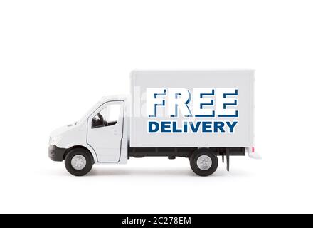 Free delivery cargo truck on white background Stock Photo