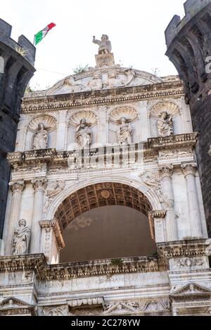 Castel Nuovo - The triumphal arch integrated into the castle. Stock Photo