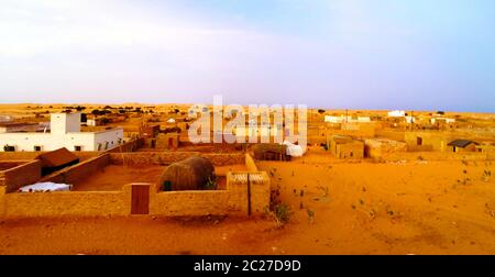 Aerial panoramic view to Chinguetti old city, Mauritania Stock Photo