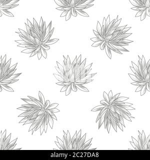 Hand drawn blue agave seamless pattern. Succulent plants wallpaper. Engraving vintage style. Vector illustration. Stock Vector