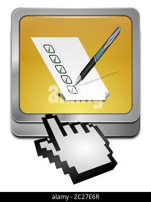 golden Button with check list with cursor - 3D illustration Stock Photo