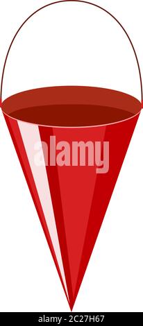 Conical fire bucket isolated on white background. red metal bucket symbol in flat style. Vector illustration Stock Vector