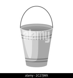 Metal bucket isolated on white background. Silver aluminum bucket symbol in flat style. Vector illustration Stock Vector