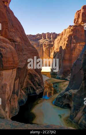 Panorama inside canyon aka Guelta d'Archei in East Ennedi, Chad Stock Photo