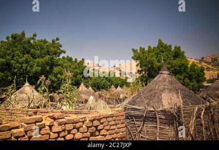 Lanscape with Mataya village of sara tribe people, Guera, Chad Stock Photo