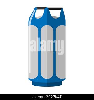 long gas cylinder isolated on white background. Canister fuel storage vector illustration. Blue propane bottle icon container in flat style. Stock Vector