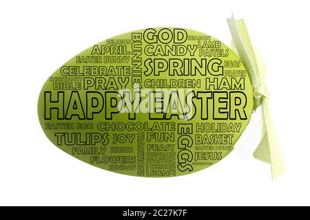 Green easter egg with words to the main theme Happy Easter Stock Photo