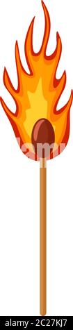 Burning match stick isolated on white background. Match icon in flat design. Vector illustration Stock Vector