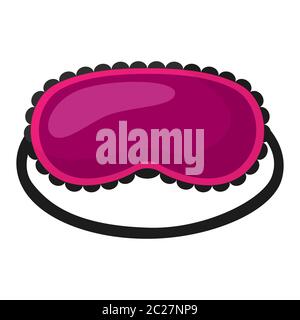 Sleep mask pink with black lace on white background. Face mask for sleeping human isolated in flat style vector illustration. Stock Vector