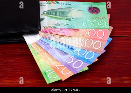 New series of Nicaraguan Cordobas in the black wallet Stock Photo