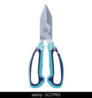 Metal garden scissors isolated on white background. Scissors for trimming in flat design. Garden clipper. Vector illustration Stock Vector