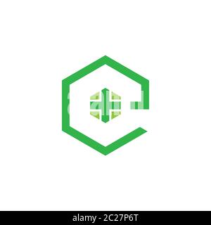 letter e plus hexagonal logo vector Stock Vector