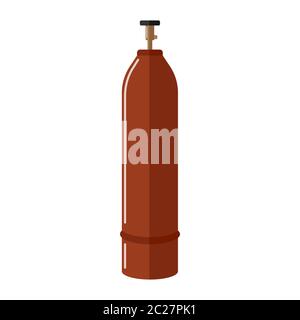 Long gas cylinder isolated on white background. Contemporary canister fuel storage. Brown propane bottle icon container in flat style vector illustrat Stock Vector