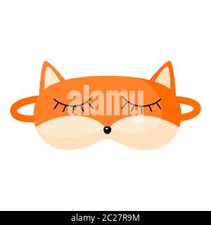 Children sleep mask fox on white background. Face mask for sleeping human isolated in flat style vector illustration. Stock Vector