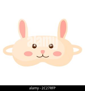 Children sleep mask rabbit on white background. Face mask for sleeping human isolated in flat style vector illustration. Stock Vector