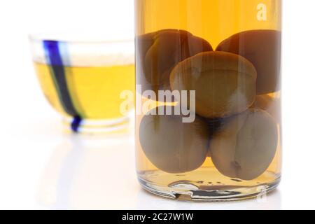 Japanese plum wine called umeshu, on white background Stock Photo