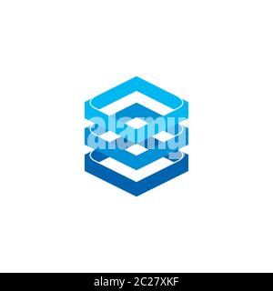 abstract square curves 3d gradient logo vector Stock Vector