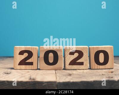 The year 2020 on wooden cubes, New Year concept with space for text Stock Photo