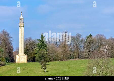 Lord Cobhamâ€™s Pillar on Grecian Valley in Stowe, Buckinghamshire, United Kingdom Stock Photo