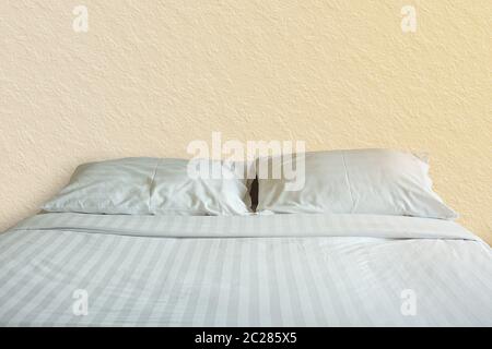 two white pillows comfortable soft on the bed in the bedroom Stock Photo
