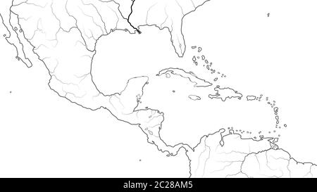 World Map of CENTRAL AMERICA and CARIBBEAN REGION: Mexico, Caribbean Islands, Caribbean basin. (Geographic chart). Stock Photo