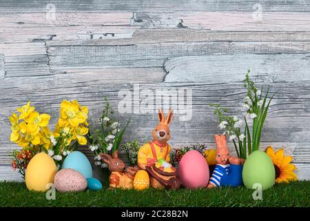 The Easter bunnies bring the colorful eggs Stock Photo